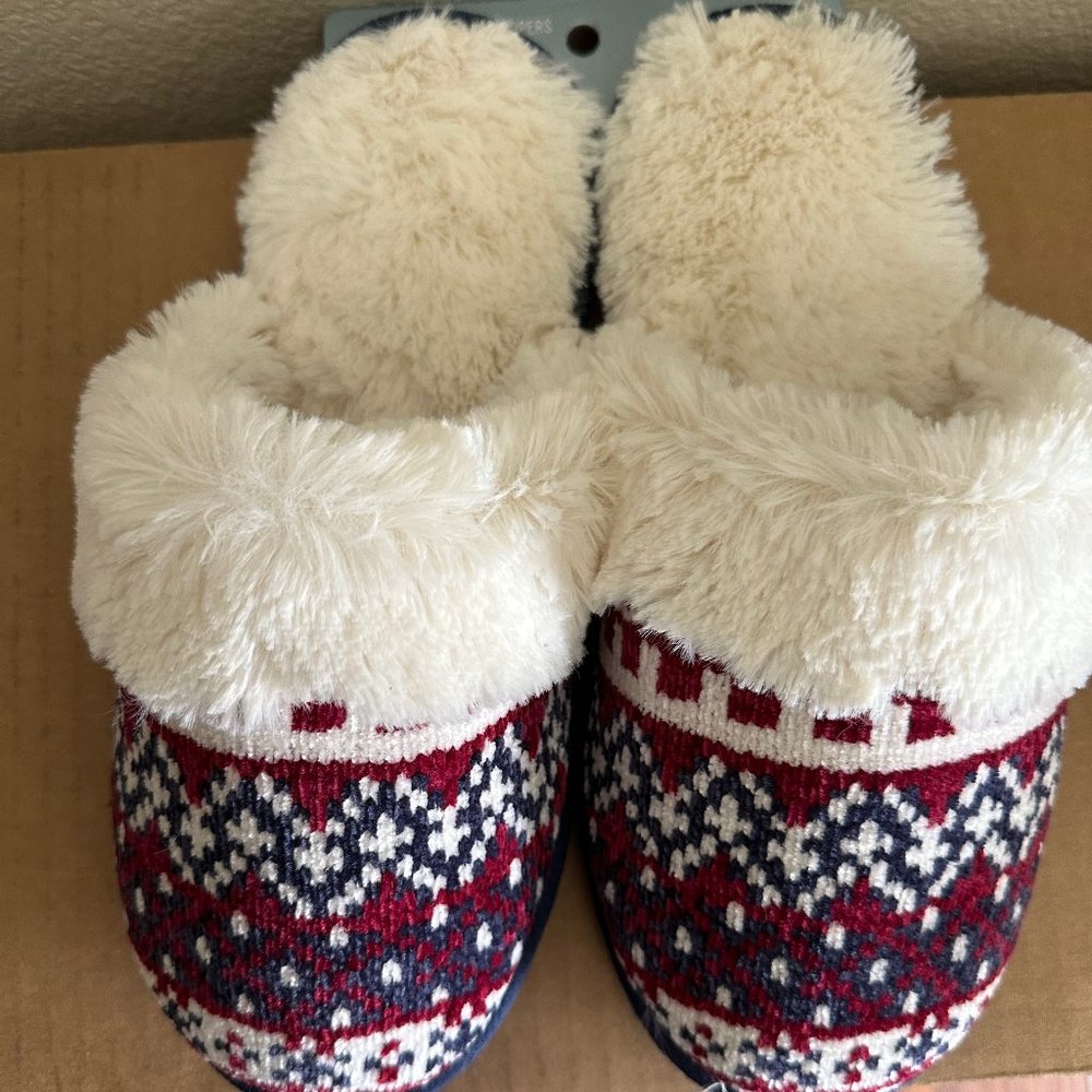 Women's Wayland Slippers by CVS Red, White & Blue with Faux Fur Memoryfoam